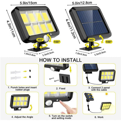 Applique Murale Solaire 160 LED Extérieure Étanche Sécurité Jardin