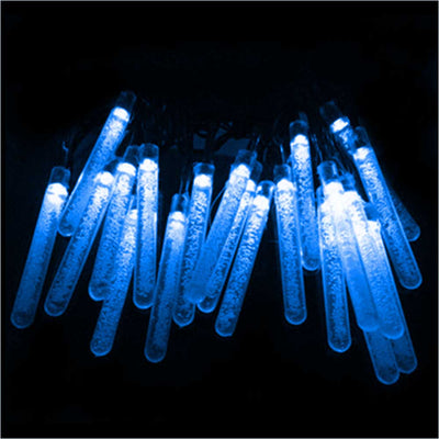 Guirlande solaire tube LED bulle bleue allumée