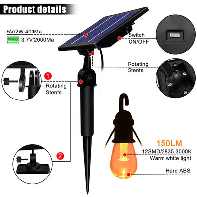 Ampoule Edison de la guirlande solaire blanc chaud
