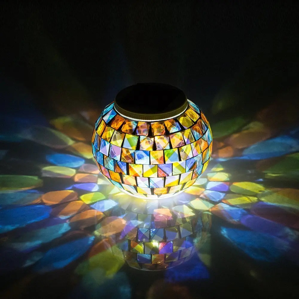 Lampe Solaire Jardin Boule Verre Mosaïque Couleur Changeante