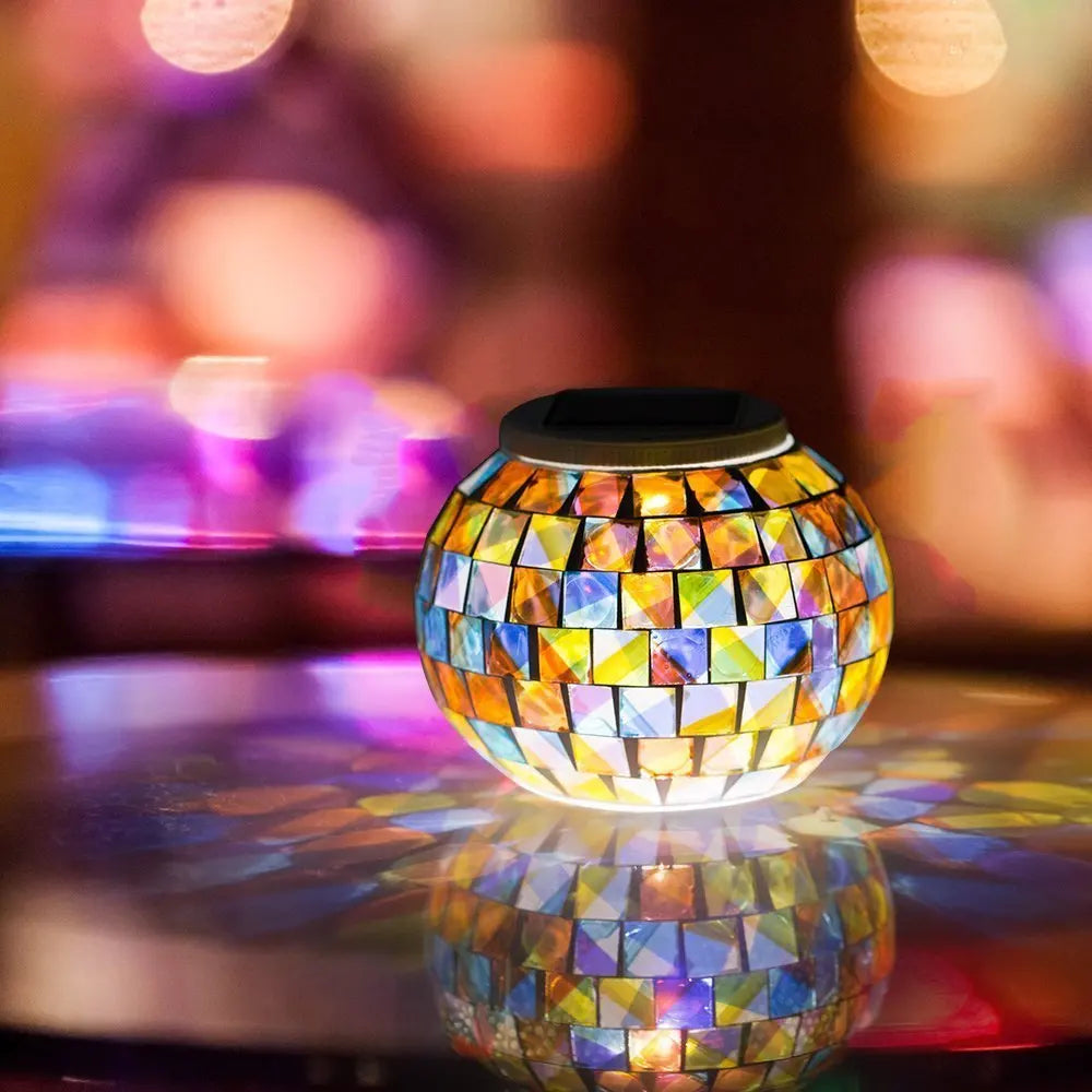 Lampe Solaire Jardin Boule Verre Mosaïque Couleur Changeante
