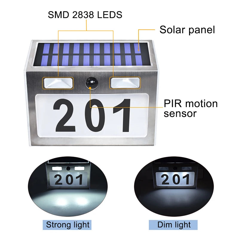 Lampe Solaire Numéro de Maison 200lm Éclairage Porte Jardin – éclairage LED allumé de nuit