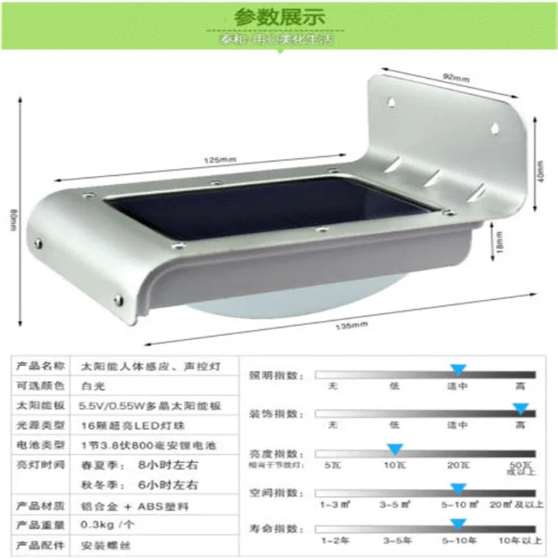 Lampe Solaire 16 LED Détecteur Mouvement Jardin