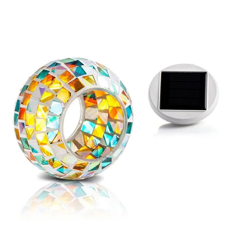 Lampe solaire boule en verre mosaïque pour jardin