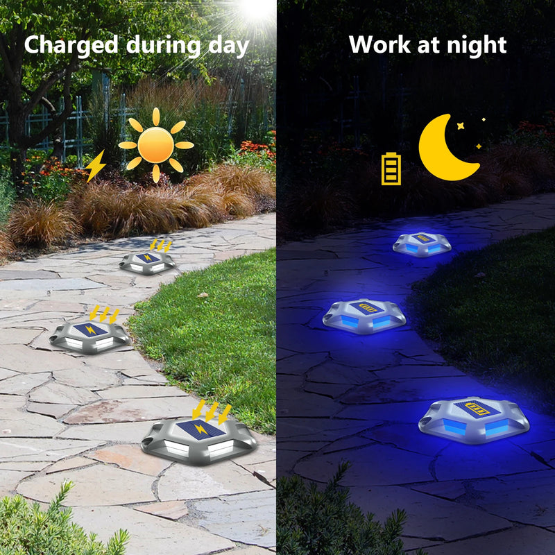 Lampe solaire 6 LED bleue décorative pour jardin