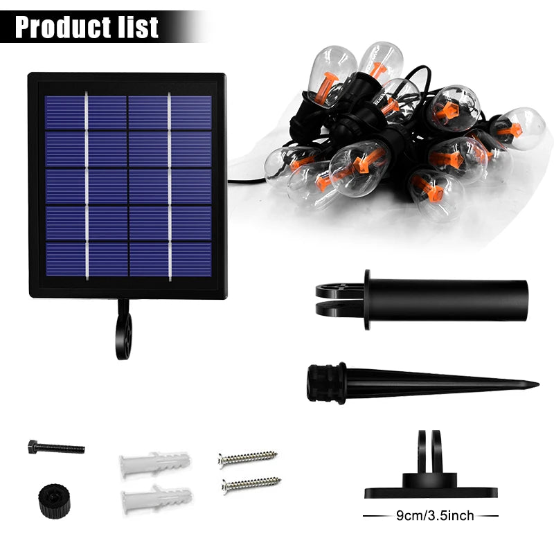 Panneau solaire de la guirlande Edison 12 ampoules
