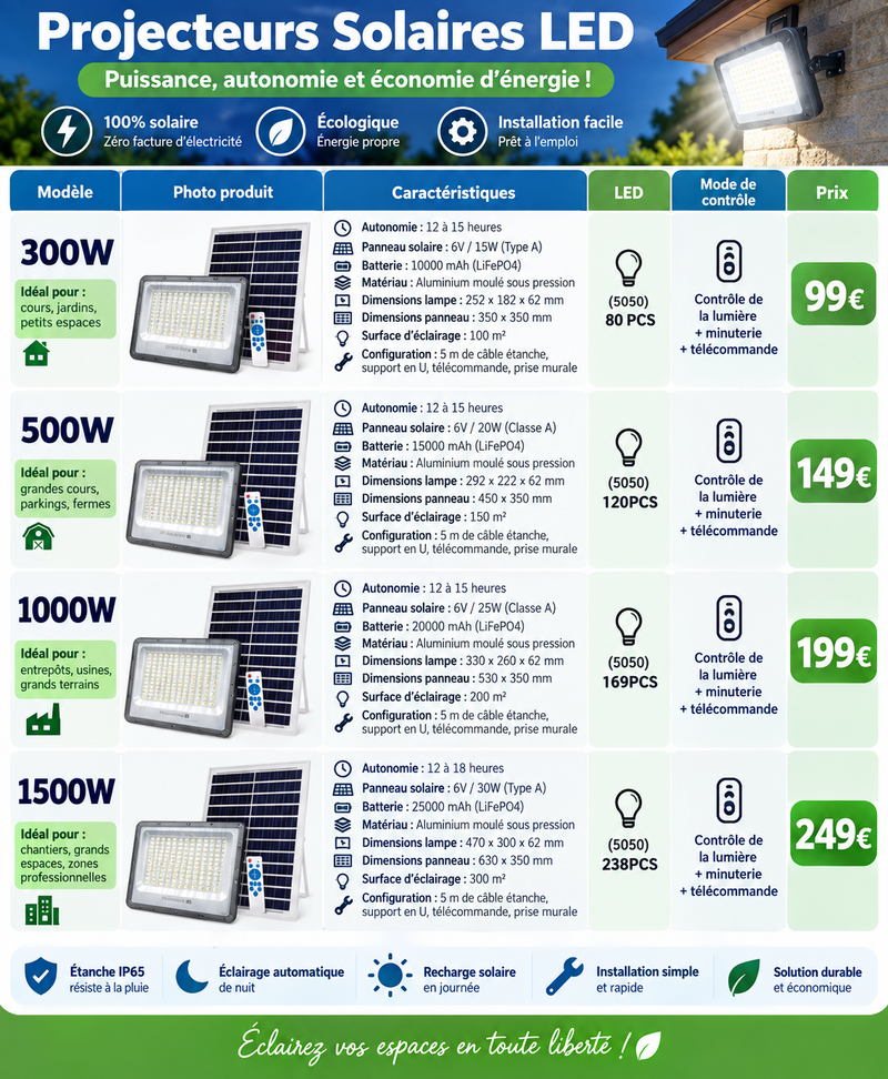 Projecteur solaire manuel sans détection télécommande
