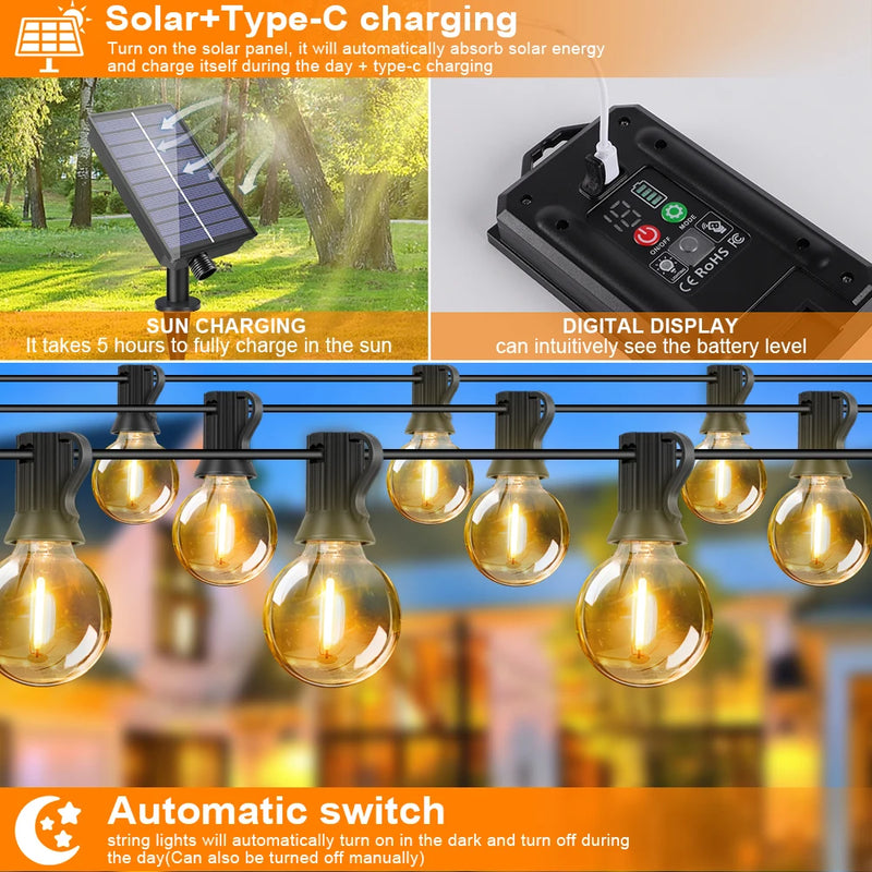 Guirlande solaire extérieure G40 LED pour jardin