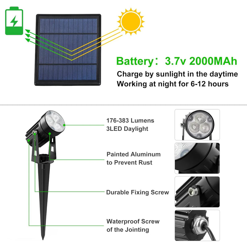 Projecteur solaire LED en aluminium IP65 pour paysage et jardin