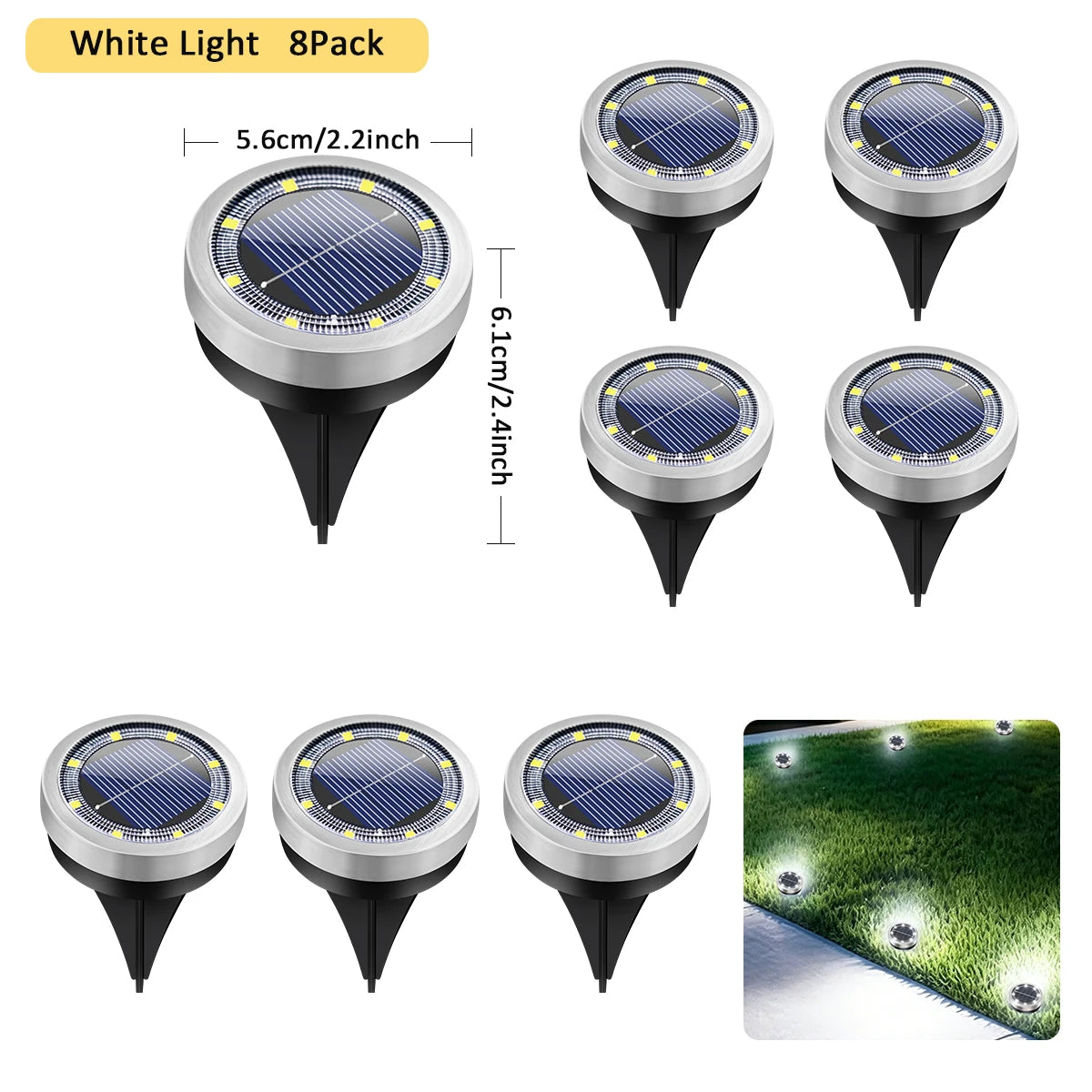 Lampe Solaire Allée 8 LED Inox Étanche IP65 Jardin Pelouse