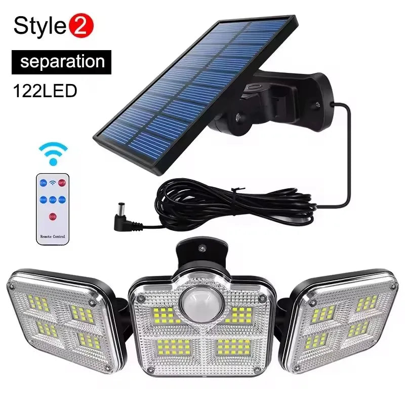 Projecteur solaire 122 LED éclairant un extérieur