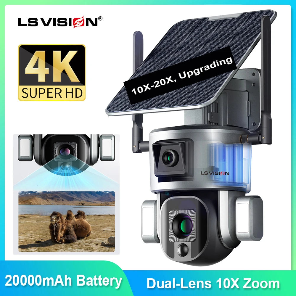 Caméra de sécurité solaire 4K 8MP double objectif zoom 20X