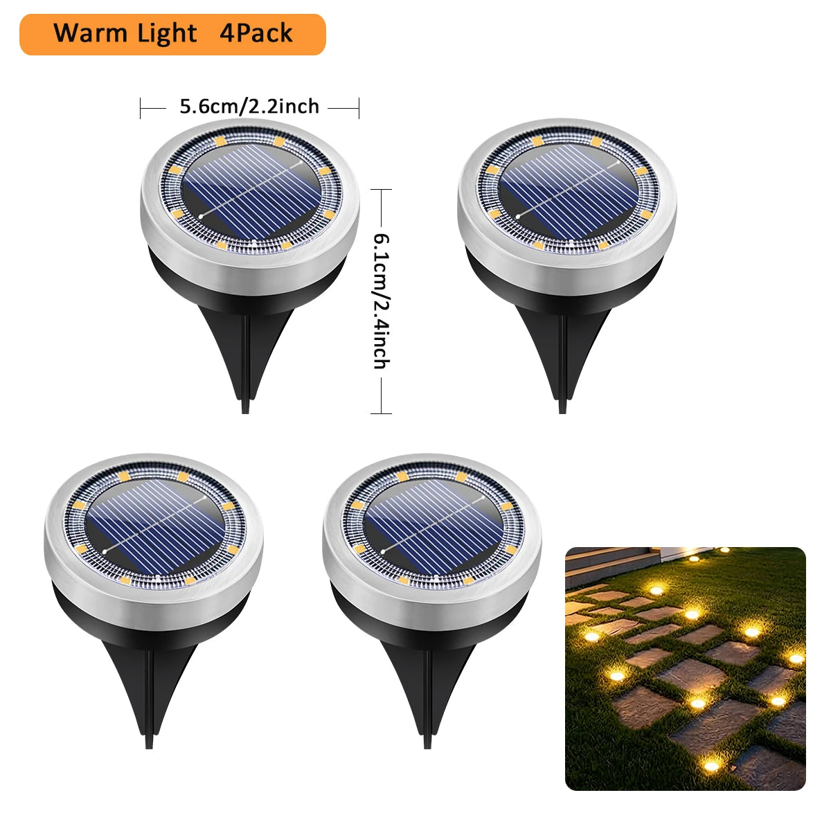 Lampe Solaire Allée 8 LED Inox Étanche IP65 Jardin Pelouse