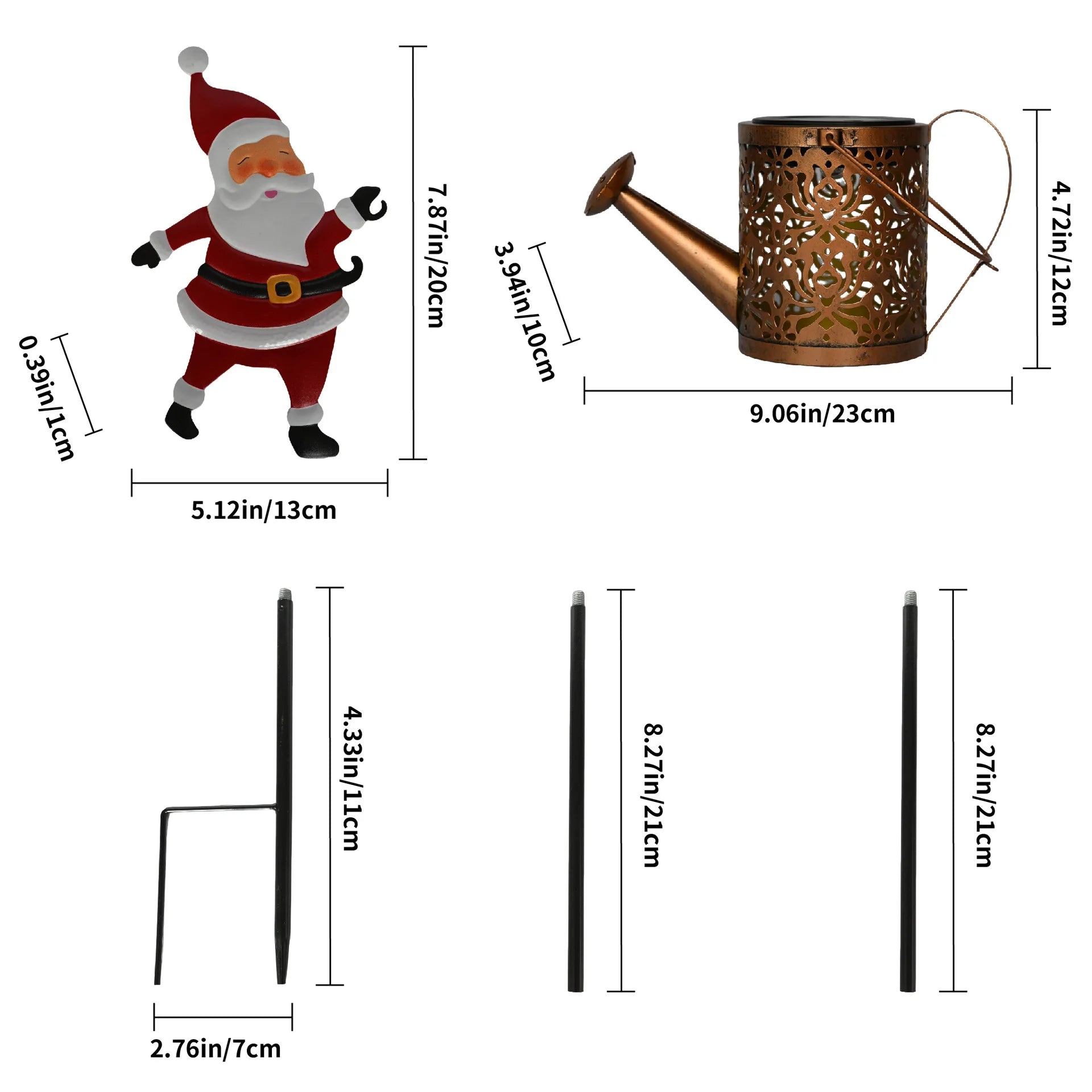 Lanterne Solaire Père Noël Arrosoir Lumineux en Métal
