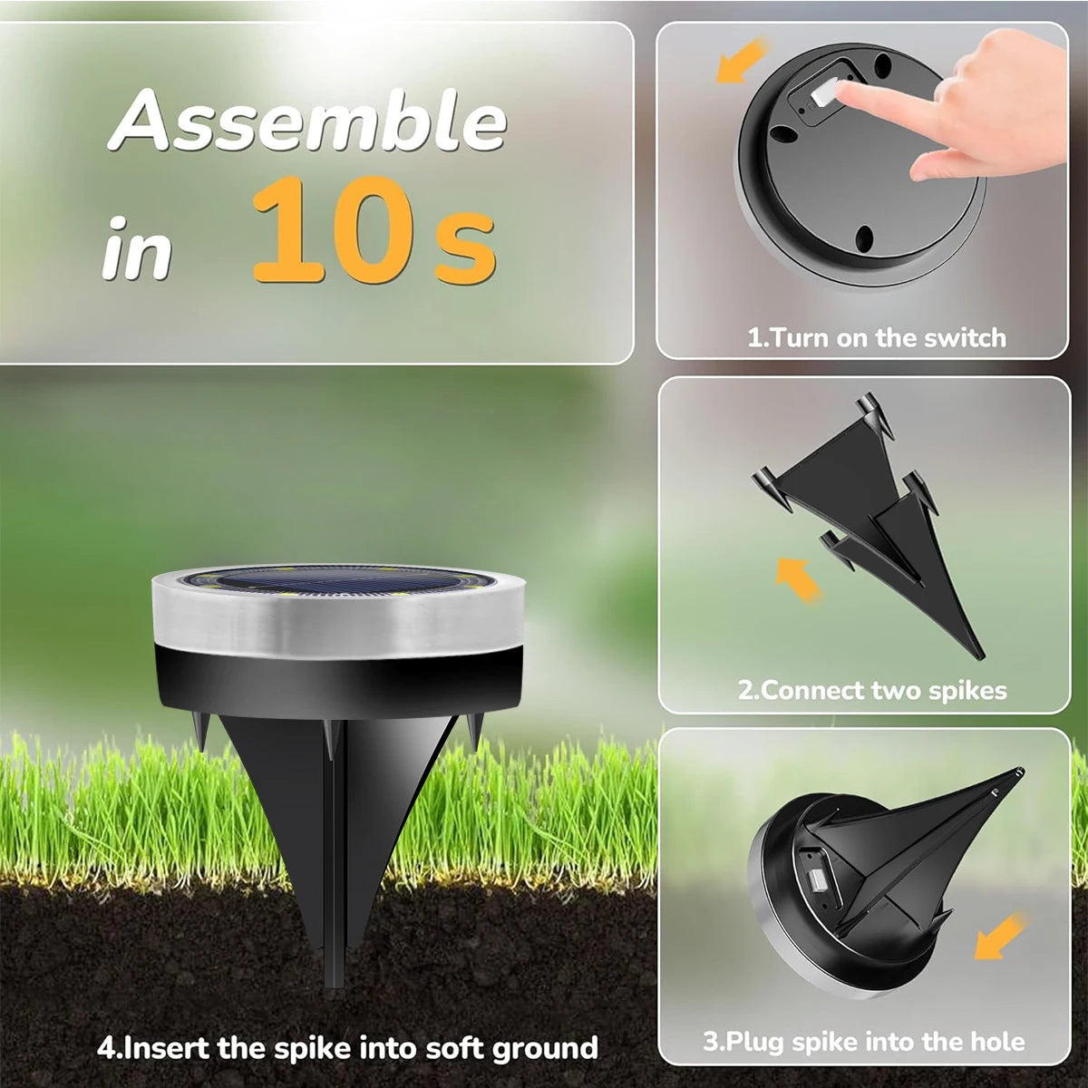 Lampe Solaire Allée 8 LED Inox Étanche IP65 Jardin Pelouse