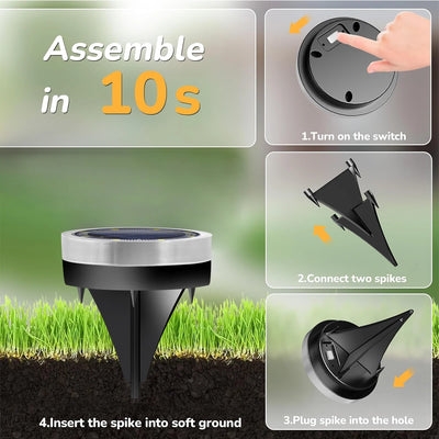 Lampe Solaire Allée 8 LED Inox Étanche IP65 Jardin Pelouse