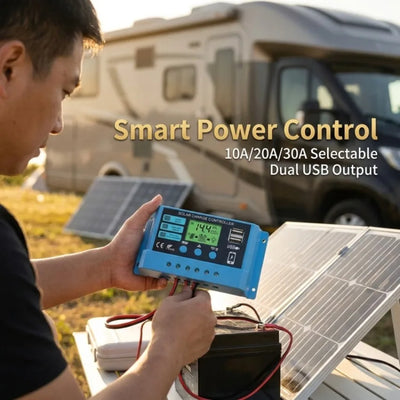 Régulateur Solaire PWM 10 à 30A 12V 24V LCD Double USB