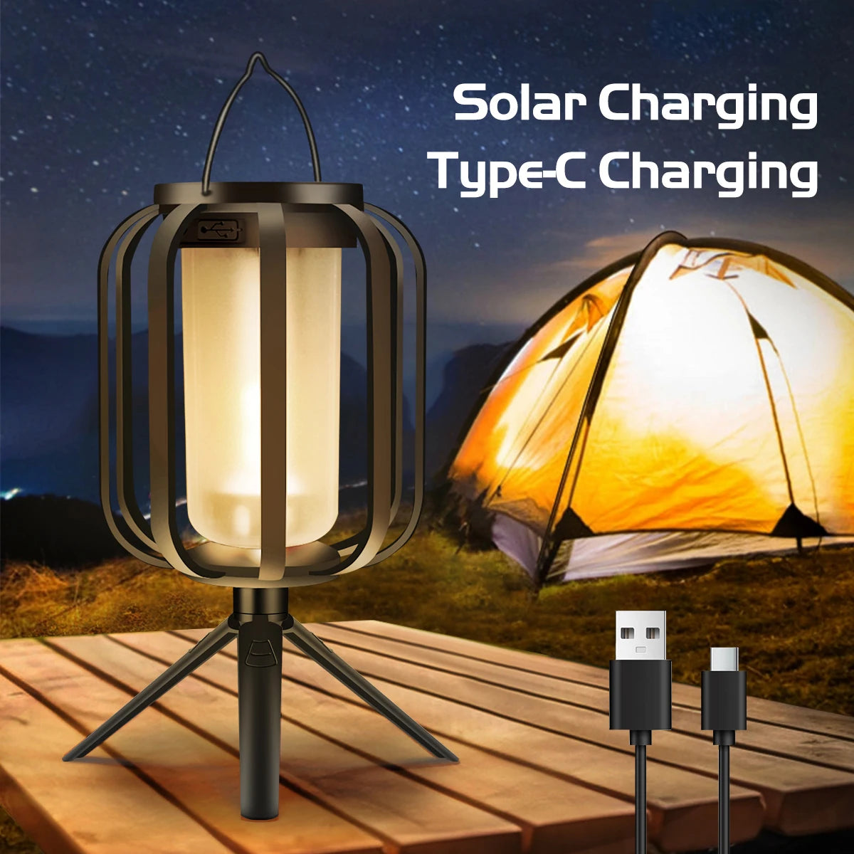 Lanterne Solaire Effet Flamme USB Étanche IP65 Camping