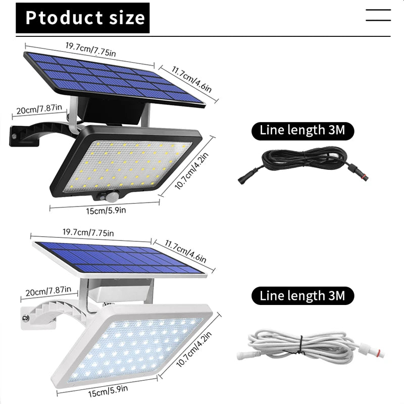 Lampe Solaire 48 LED Étanche Rue Jardin Mur Angle Large – panneau solaire et recharge autonome