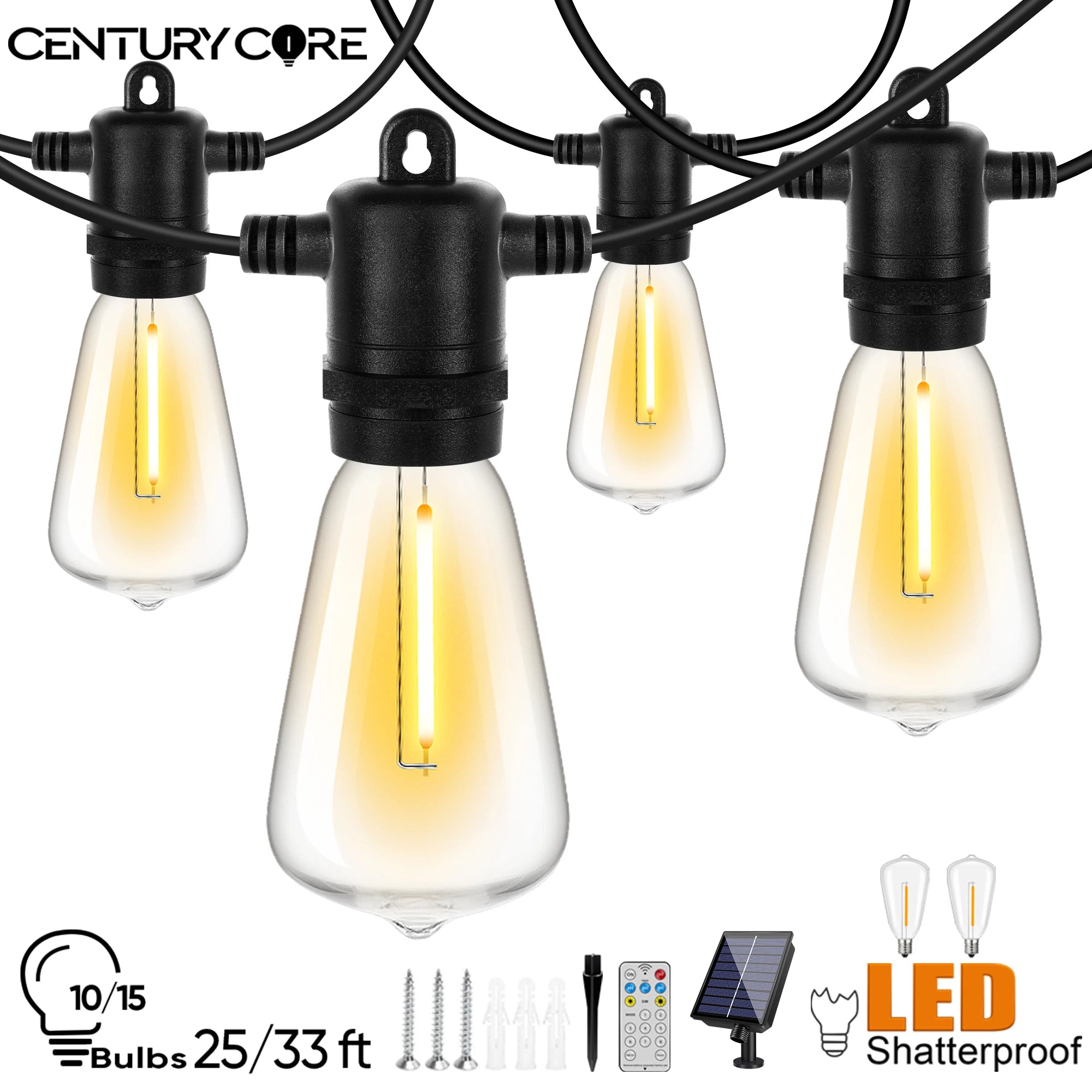Guirlande solaire LED ST38 à ampoules pour extérieur