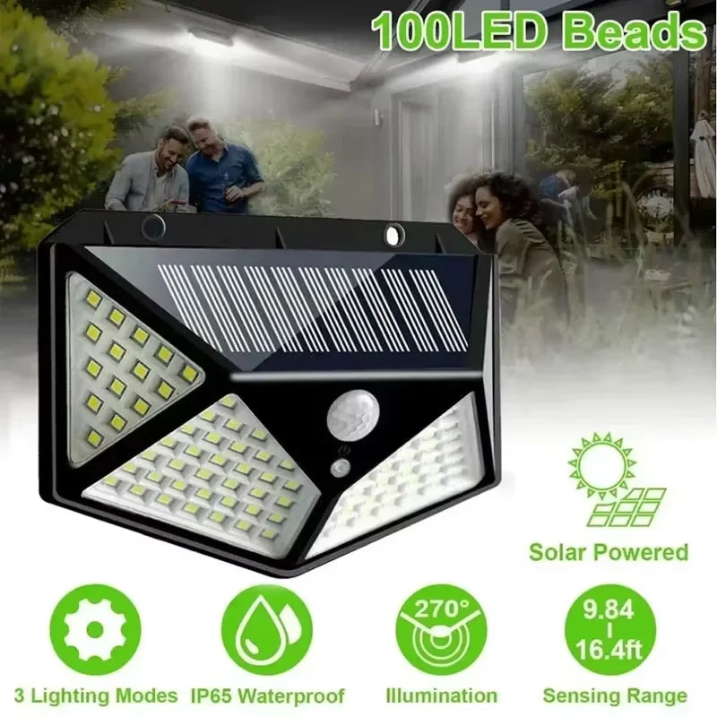 Projecteur solaire LED 100 LED avec détecteur de mouvement pour jardin