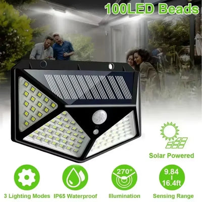 Projecteur solaire LED 100 LED avec détecteur de mouvement pour jardin