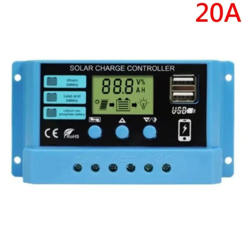 Régulateur Solaire PWM 10 à 30A 12V 24V LCD Double USB