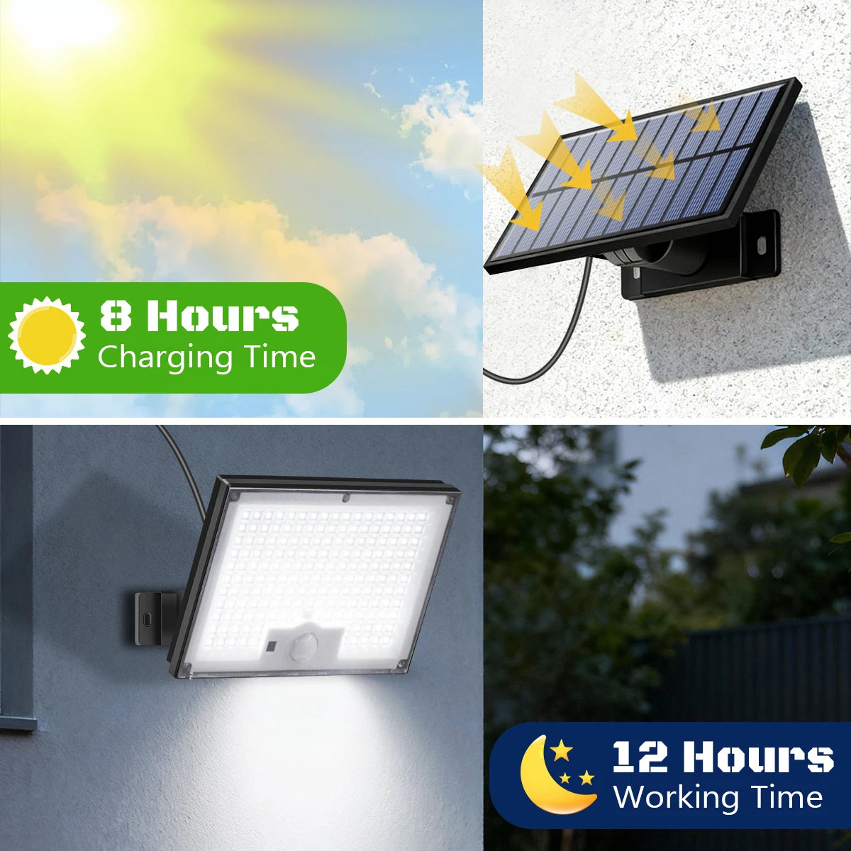Lampe Solaire Extérieur 400 LED Détecteur Mouvement Télécommande IP65