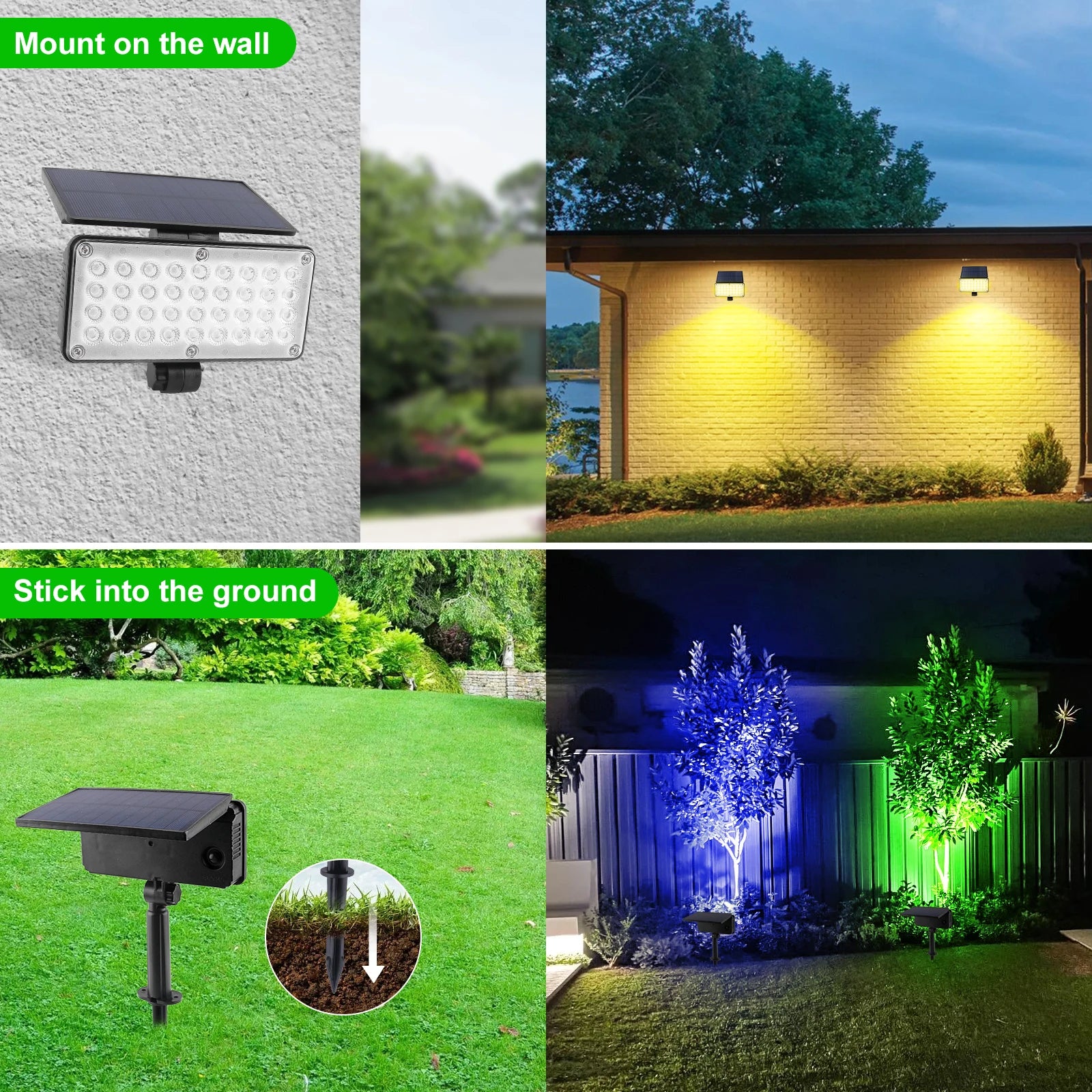 Projecteur Solaire RGB Décoration Jardin Étanche IP65 Lot de 2