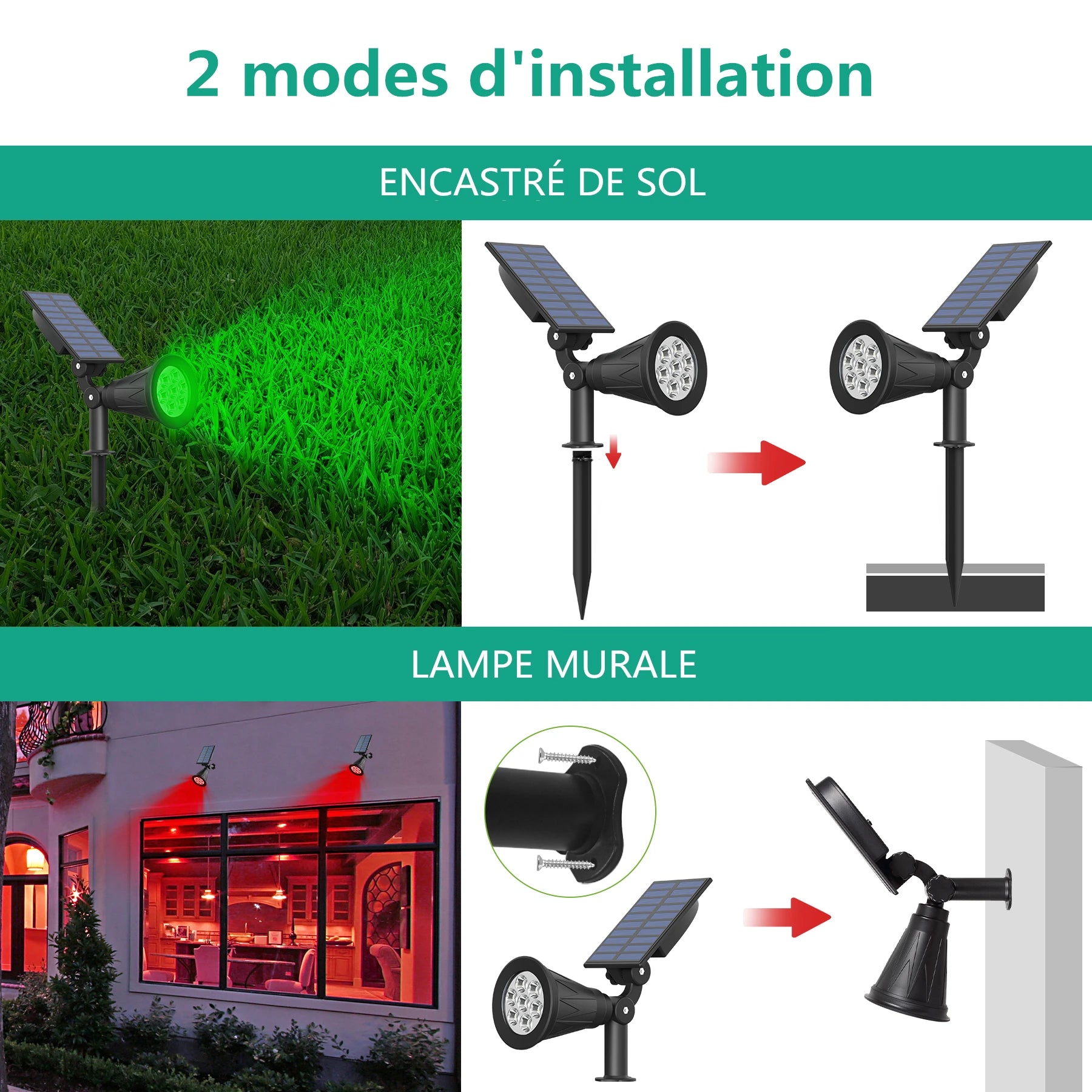 Projecteur Solaire 7 LED Applique Murale Paysage Jardin