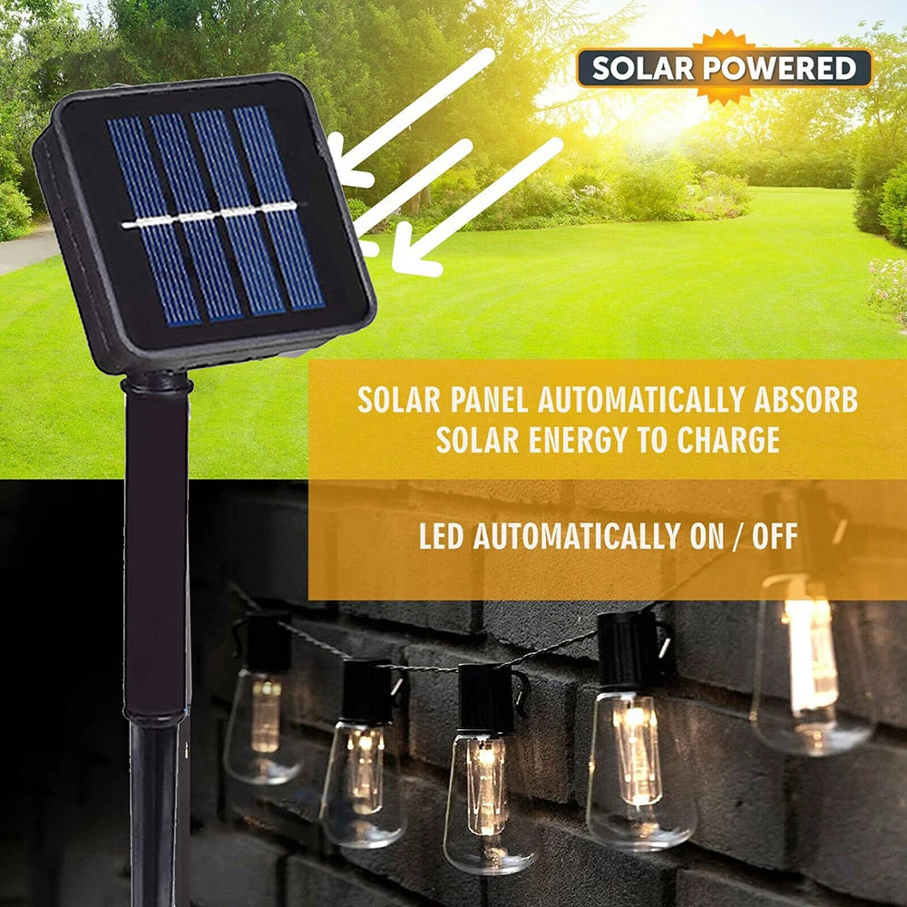 Guirlande solaire LED fée décorant un jardin de Noël