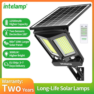 Lampadaire Solaire 3000LM Grand Panneau Détecteur