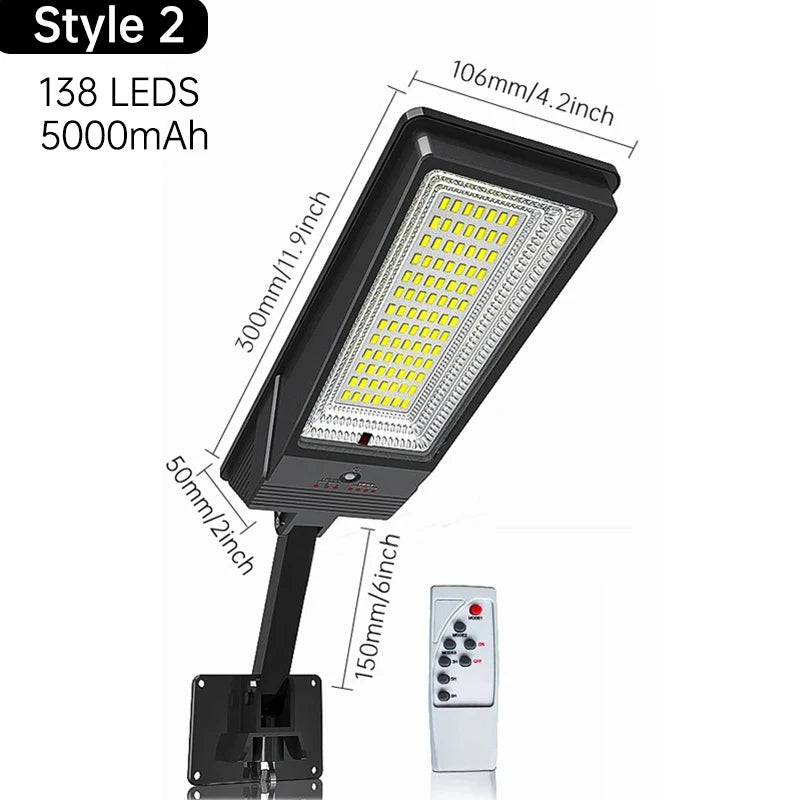 Lampadaire Solaire 60 ou 138 LED Télécommande Détecteur