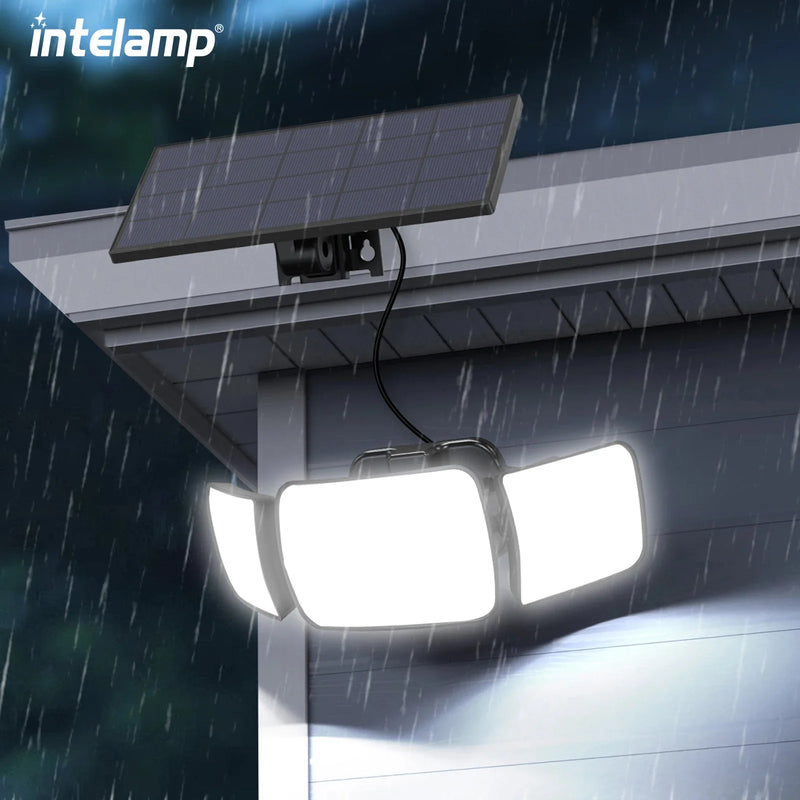 Lampe solaire 6000mAh 1200LM à 3 têtes avec double capteur de mouvement pour jardin