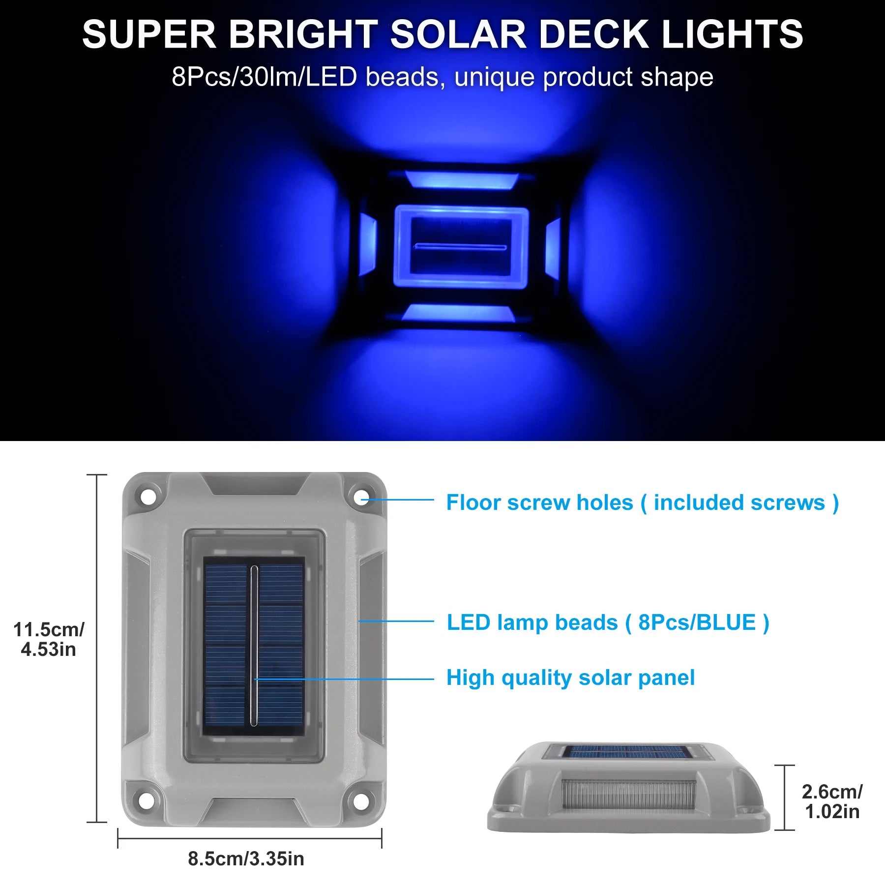 Lampe solaire bleue pour allée de jardin