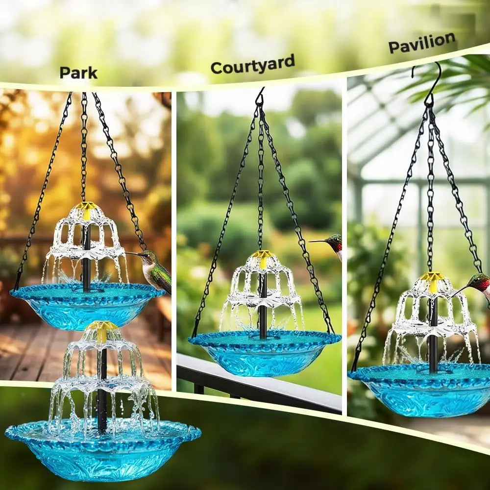 Fontaine Solaire Suspendue Bain d'Oiseaux à Eau Courante