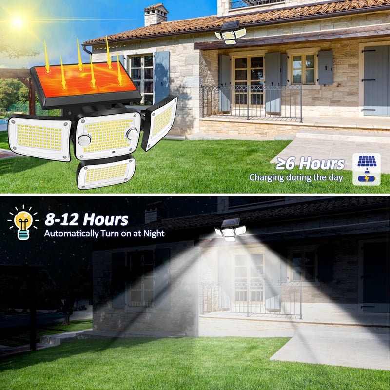 Projecteur solaire à 4 têtes réglables 6500K avec télécommande
