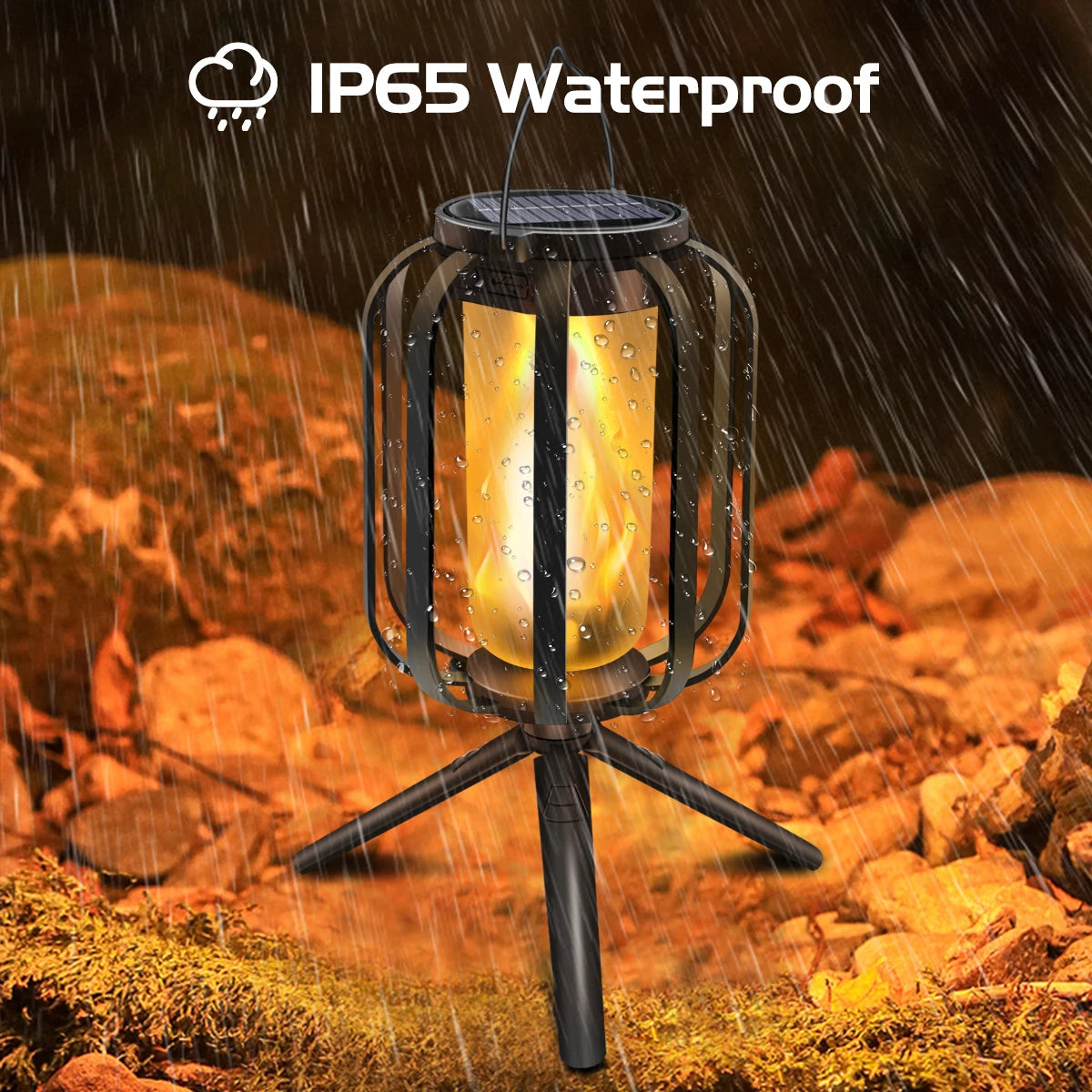 Lanterne Solaire Effet Flamme USB Étanche IP65 Camping