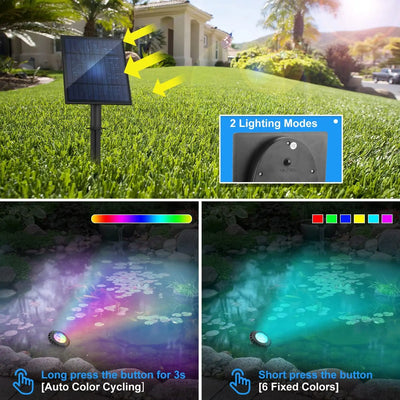 Projecteur Solaire Subaquatique RGB Étang Bassin IP68 Jardin