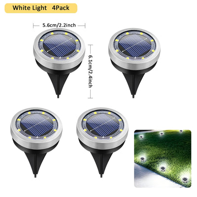 Lampe Solaire Allée 8 LED Inox Étanche IP65 Jardin Pelouse