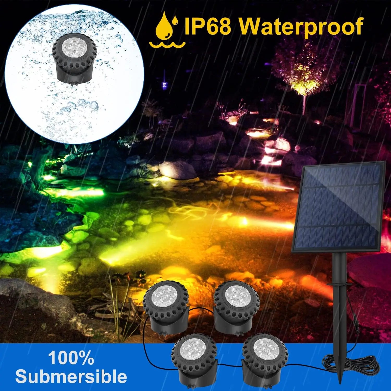 Projecteur Solaire Subaquatique RGB Étang Bassin IP68 Jardin