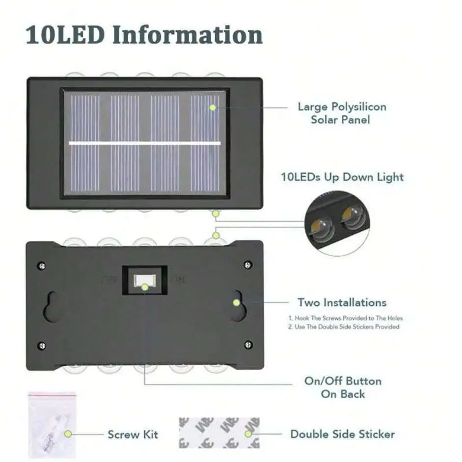 Applique Murale Solaire LED ExtĂ©rieure Ăclairage Haut Bas Jardin â panneau solaire et recharge autonome