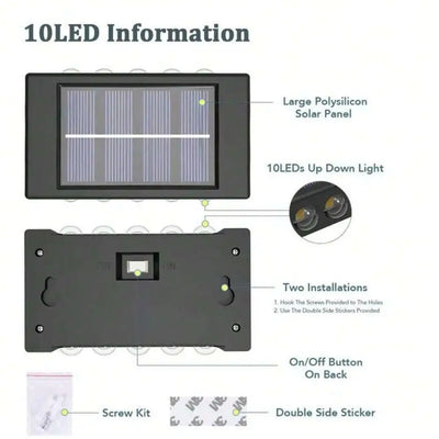 Applique Murale Solaire LED ExtĂ©rieure Ăclairage Haut Bas Jardin â panneau solaire et recharge autonome