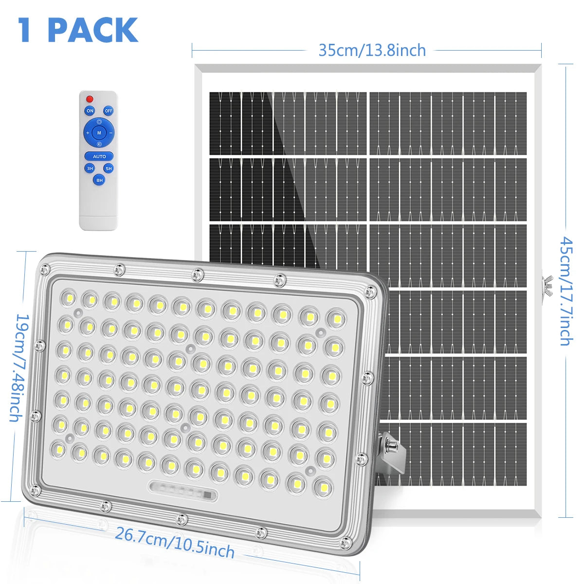 Réverbère Solaire Étanche 200W Capteur Lumière Extérieur 6500K LED