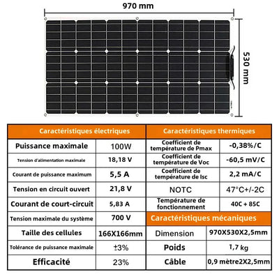 Panneau Solaire Flexible 12V Monocristallin Étanche Bateau