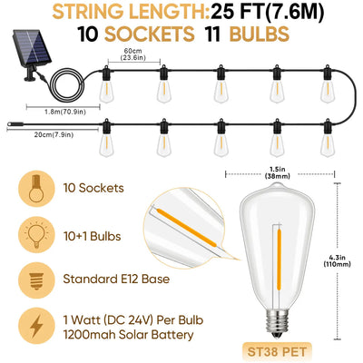 Guirlande solaire LED ST38 décorant une cour