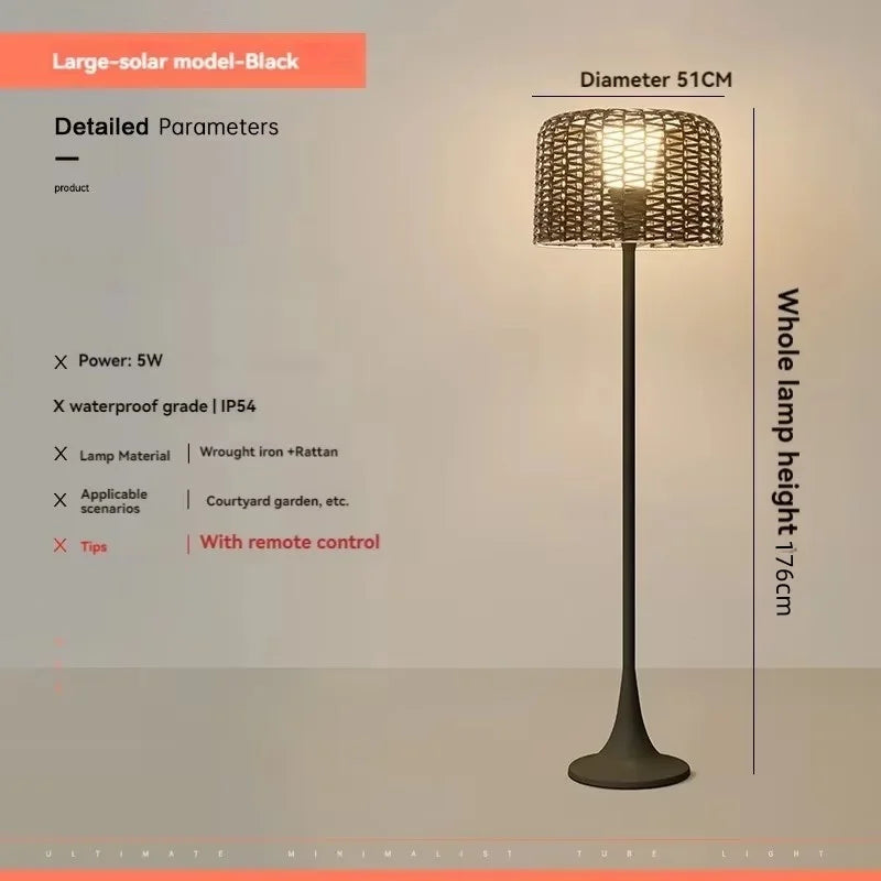 Lampadaire Solaire DĂ©coratif en Rotin pour Terrasse â Ă©clairage puissant pour la sĂ©curitĂ©