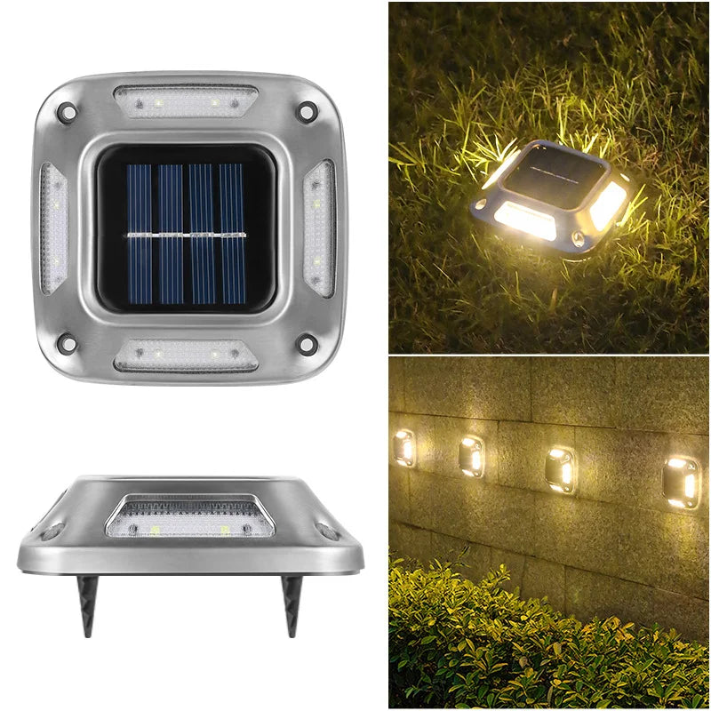 Lampe Solaire Encastrée Sol Inox 8 LED Étanche Jardin Villa