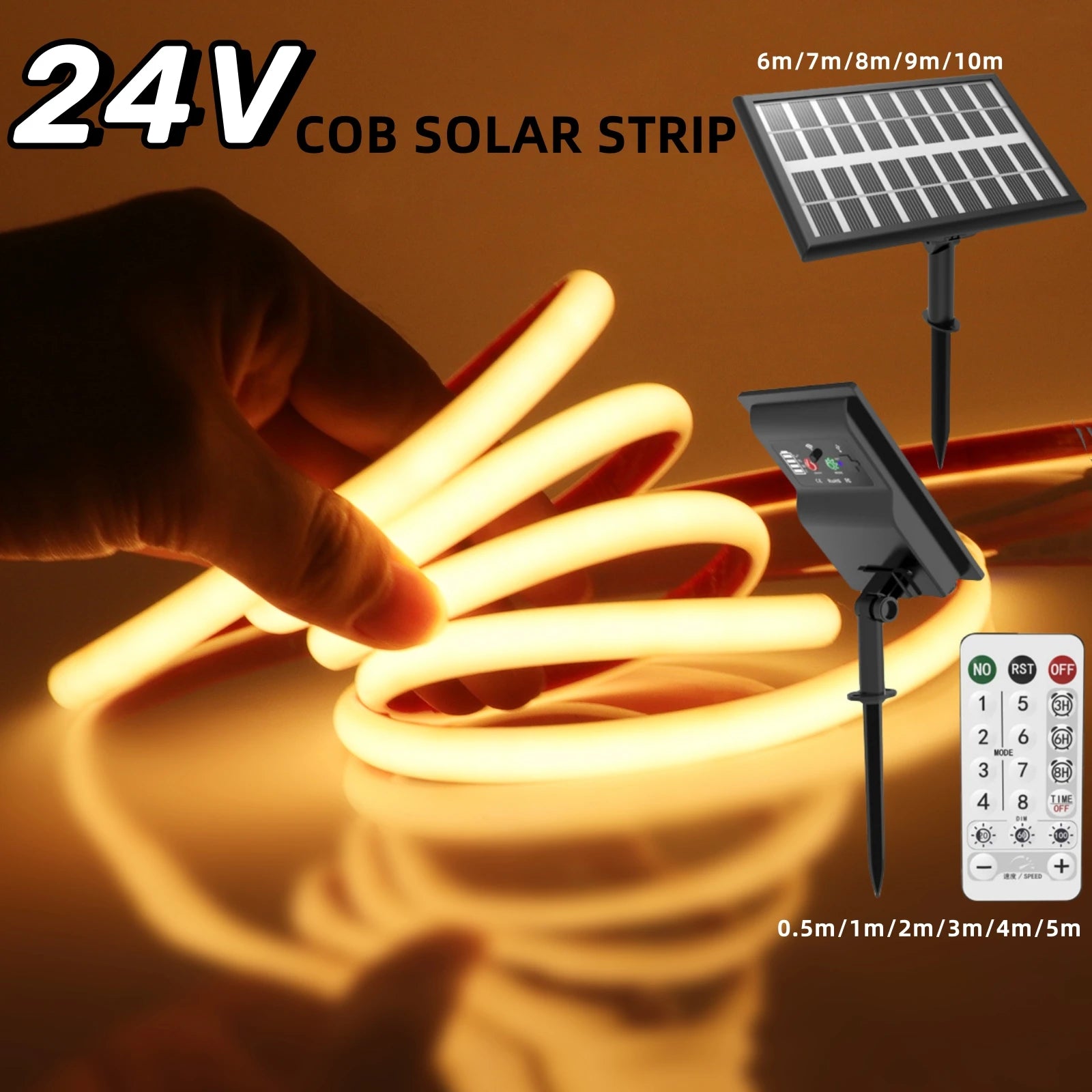 Ruban LED Solaire Néon COB Dimmable Étanche IP68 Extérieur