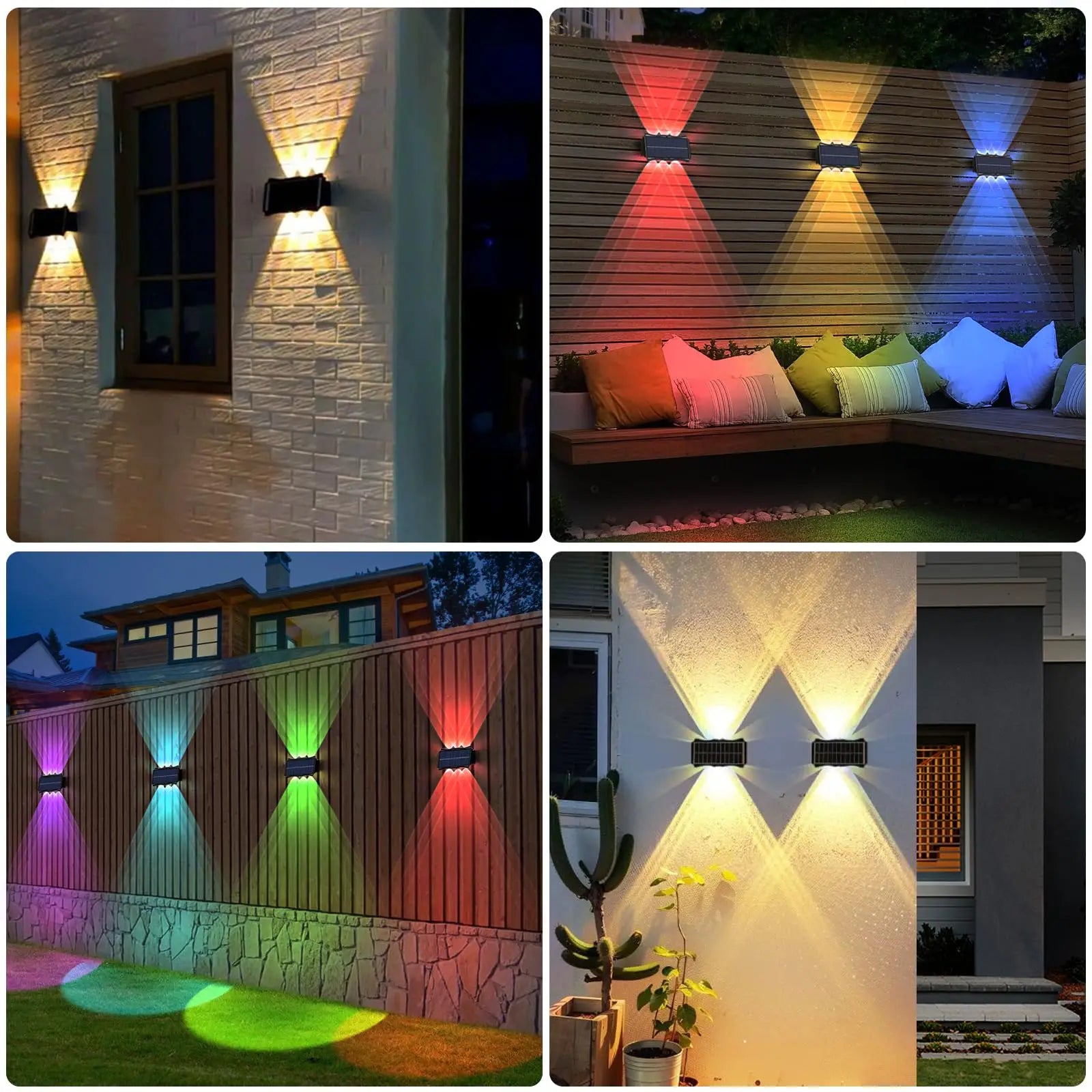 Applique solaire murale multicolore RGB allumée